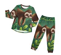 Anantty Kinder Schlafanzug-Set Tropisch Tier Lustig Faultier Pyjama Woman Set, Lang Nachtwäsche Hausanzug Negligee Sleepwear für Jungen Mädchen