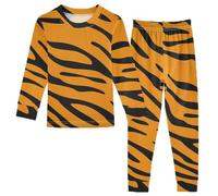 Anantty Kinder Schlafanzug Set Tropisch Tier Tiger Druck Baumwolle Langarm Nachtwäsche Zweiteiliger Pyjama Sets für Mädchen Jungen