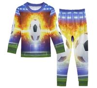 Anantty Kinder Schlafanzug Set Verbrennung Fußball Ball Baumwolle Langarm Nachtwäsche Zweiteiliger Pyjama Sets für Mädchen Jungen