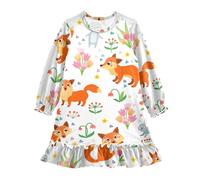 Anantty Mädchen Nachthemd Fuchs Hase Langarm Schlafanzug Kleider Nachtwäsche Nightdress Pyjamas