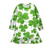 Anantty Mädchen Nachthemd St. Patrick's Day Grün Glücklich Kleeblatt Langarm Schlafanzug Kleider Nachtwäsche Nightdress Pyjamas