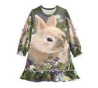 Anantty Mädchen Nachthemd Süß Häschen Hase Langarm Schlafanzug Kleider Nachtwäsche Nightdress Pyjamas