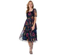 Anaya with Love Damen Dames Dames Midi Jurk Voor Bruiloft Guest Bloemen Pofte Korte Mouw Dier Open Achterkant Vierkante Ha Dress, Floral, 36 EU