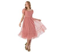Anaya with Love Damen Dames Midi Jurk Voor Vrouwen Korte Pofte Mouw Vierkante Nek Frilly Voor Bruiloft Guest Prom Bal Even Kleid, Rose, 50 EU