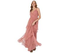 Anaya with Love Damen Ladies Maxi Cami Dress For Womens Strappy Tiered Ruffle Frilly Faux V Neckline Long For Bridesmaids Kleid, Rosa, 46 EU