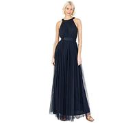 Anaya with Love Damen Ladies Maxi Dress for Women Halter Neck Long Sleeveless with Belt A Line Evening Gown Ball Prom Wedding Guest Bridesmaid Kleid, Navy Blue, 38