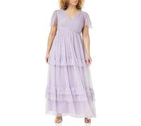 Anaya with Love Damen Ladies Maxi Dress for Women Short Sleeve Evening Ball Gown Tiered V Neck Bow Tie Bridesmaid Wedding Guest Prom Long Kleid, Dusty Lilac, 48