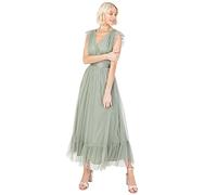 Anaya with Love Damen Ladies Maxi Dress for Women V Neckline Sleeveless Frilly for Wedding Guest Bridesmaid Prom Long High Empire Waist Tiered Kleid, Frosted Green,
