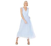 Anaya With Love Damen Ladies Maxi Dress For Women V Neckline Sleeveless Frilly Wedding Guest Bridesmaid Prom Long High Empire Waist Tiered Kleid, Light Blue, 44 EU