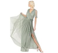Anaya with Love Damen Ladies Maxi Dress Women V Neckline Short Sleeve Frilly Long Empire Waist for Wedding Guest Bridesmaid Maid of Honour Kleid, Frosted Green, 38 (10 UK)