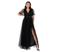 Anaya with Love Damen Ladies Maxi for Women V Neckline Short Sleeve Frilly Long Empire Waist Wedding Guest Bridesmaid Maid of Honour Dress, Schwarz, 38 EU
