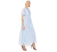 Anaya with Love Damen Ladies Midaxi Dress for Women High Waist Keyhole Short Flutter Sleeve Crew Neckline for Wedding Guest Bridesmaids Prom Kleid, Light Blue,