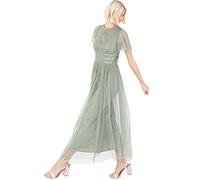 Anaya with Love Damen Ladies Midaxi Dress for Women High Waist Keyhole Short Flutter Sleeve Crew Neckline Wedding Guest Bridesmaids Prom Kleid, Frosty Green, 46 EU