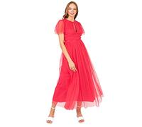 Anaya with Love Damen Ladies Midaxi Dress Women High Waist Keyhole Short Flutter Sleeve Crew Neckline for Wedding Guest Bridesmaids Prom Kleid, Paradise Pink, 50