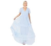 Anaya with Love Damen Short Sleeve Evening Ball Gown Tiered V Neck Bow Tie Bridesmaid Wedding Guest Prom Long Kleid, Light Blue, 50 EU (UK 22)