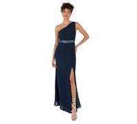 Anaya with Love Damen Women's Ladies Maxi Dress One Shoulder Sleeveless Sequin Embellished Split Slit A-line for Evening Party Prom Ball Gown Kleid, Navy Blue,