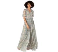 Anaya with Love Damen Women's Maxi Dress Ladies V-Neck Short Angel Sleeves Tiered Ruffle for Bridesmaid Wedding Guest Occasion Prom Ball Gown Kleid, Floral Sage Green, 56 EU