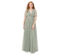 Anaya with Love Damen Women's Maxi Ladies Short Flutter Sleeve V-Neck Twist Front Empire A-line Tulle Bridesmaid Wedding Guest Prom Dress, Frosty Green, 42 EU