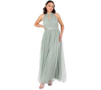 Anaya with Love Damen Women's Maxi Ladies Sleeveless Halterneck Keyhole Sash Tie Belt Tulle A-line Bridesmaid Wedding Guest Prom Evening Dress, Frosty Green, 38 EU