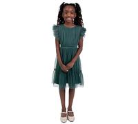 Anaya with Love Maya Deluxe Flower Girl Dress Bridesmaid Children's Round Neck Short Flutter Sleeve Bow Tulle Ruffle Princess Kids, Smaragdgrün 9-10 Years