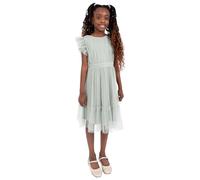 Anaya with Love Maya Deluxe Flower Girl Dress Bridesmaid Children's Round Neck Short Flutter Sleeve Bow Tulle Ruffle Princess Kids, Frostgrün 9-10 Years