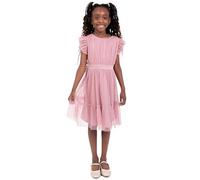 Anaya with Love Maya Deluxe Flower Girl Dress Bridesmaid Children's Round Neck Short Flutter Sleeve Bow Tulle Ruffle Princess Kids, Bridal Rose 9-10 Years