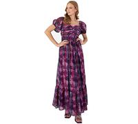 Anaya with Love Women's Ladies Empire Waist Maxi Women Bardot Short Sleeve Sweetheart Neckline Tiered Long Ruffle for Wedding Guest Dress, Purple, 36