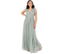 Anaya with Love Women's Maxi Dress Ladies Cap Sleeve V-Neck Satin Detail Tulle A-line Bridesmaid Wedding Guest Occasion Prom Ball Gown, Frostgrün 34