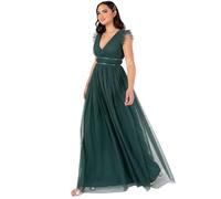 Anaya with Love Women's Maxi Dress Ladies Cap Sleeve V-Neck Satin Detail Tulle A-line Bridesmaid Wedding Guest Occasion Prom Ball Gown, Smaragdgrün 52