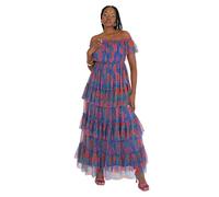 Anaya with Love Women's Maxi Dress Ladies Off Shoulder Bardot Neckline Tiered Ruffle Tulle Tropical Floral Print Wedding Guest Prom, Kobaltblau 44