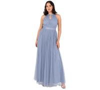 Anaya with Love Women's Maxi Dress Ladies Sleeveless Halterneck Keyhole Sash Tie Belt Tulle A-line Bridesmaid Wedding Guest Prom Evening, Schieferblau 34