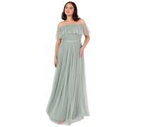 Anaya with Love Women's Maxi Dress Ladies Sleeveless Off Shoulder Bardot Neckline Tulle Sash Tie Belt A-line Bridesmaid Wedding Guest, Frostgrün 46