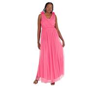 Anaya with Love Women's Maxi Dress Ladies Sleeveless V-Neck Sequin Embellished Tulle Ruffle Shoulder A-line Bridesmaid Prom Ball Gown, Hot Pink 44