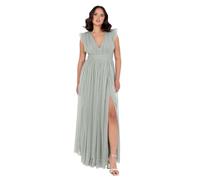 Anaya with Love Women's Maxi Dress Ladies V-Neck Short Sleeve Split Tulle A-line for Wedding Guest Bridesmaid Evening Occasion Ball Gown, Frostgrün 54