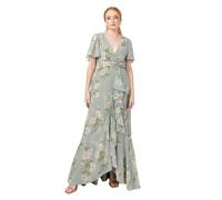 Anaya with Love Women's Maxi Dress Ladies Wrap V-Neck Flutter Sleeve Ruffle A-line Bridesmaid Wedding Guest Occasion Prom Ball Gown, Blumenprint in Salbeigrün 36