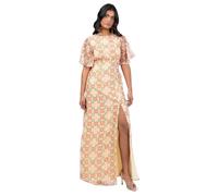 Anaya with Love Women's Maxi Ladies Recycled Floral Print Flutter Sleeve Round Neck Split Open Back A-line Wedding Guest Evening Dress, Multi, 42