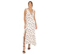 Anaya with Love Women's Midi Dress Ladies Recycled Sleeveless Deep V-Neck Satin Pola Dot Tie-Back Ribbon Empire A-line Ruffle Asymmetric, Crème 50