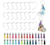 ANBOWEI Acryl Schlüsselanhänger Herz Rohlinge Set, mit Acrylscheibe Herz mit Loch, Schlüsselring mit Kette und Bunte Quasten für DIY Keychain Geschenke, 140 Stück