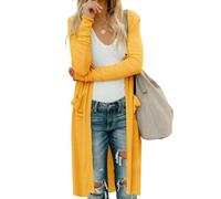 ANCAPELION Strickjacken für Damen Langer Damen Cardigan mit Kapuze Open Front Leichter mit Langen Ärmeln Casual Strickcardigan mit Taschen Orange Gelb XL