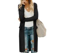 ANCAPELION Strickjacken für Damen Langer Damen Cardigan mit Kapuze Open Front Leichter mit Langen Ärmeln Casual Strickcardigan mit Taschen Schwarz XL