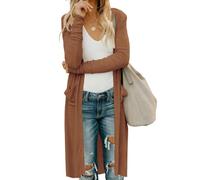 ANCAPELION Strickjacken für Damen Langer Damen Cardigan mit Kapuze Open Front Leichter mit Langen Ärmeln Casual Strickcardigan mit Taschen Braun XL