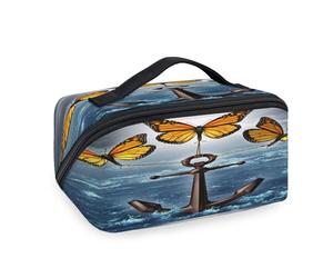 Anchor Reise-Make-up-Tasche für Damen, Herren, Mädchen, Jungen, Schmetterlinge, Anker, Kulturbeutel, tragbar, Kosmetik, Toilettenartikel, Organizer, Duschtasche
