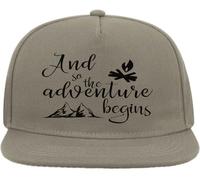 and So The Adventure Begins Camp Fire Graphic Snapback Flat Visor Cotton Blend Cap Gray