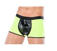 .Andalea Herren Dessous Boxer-Short schwarz gelb aus Wetlook Material mit Reißverschluss Männer Shorts Unterwäsche Größe: L/XL