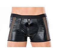 .Andalea Herren Dessous Boxershorts schwarz aus Wetlook Material mit Reißverschluss Männer Shorts Unterwäsche Größe: L/XL