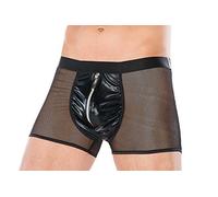 .Andalea Herren Dessous Boxershorts schwarz aus Wetlook Material mit Reißverschluss Männer Shorts Unterwäsche Größe: 4XL/5XL