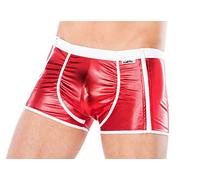 Andalea Men's Collection Herren Dessous Boxer-Shorts rot aus Wetlook Material mit weißem Reißverschluss Männer Shorts Unterwäsche Größe: L/XL