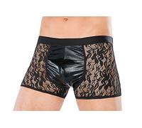Andalea Men's Collection Herren Dessous Boxer-Shorts schwarz aus Spitze und Wetlook Material transparent Männer Shorts Unterwäsche Größe: 4XL/5XL
