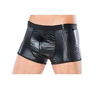 Andalea Men's Collection Herren Dessous Boxer-Shorts schwarz aus Wetlook Material mit Reißverschluss Männer Shorts Unterwäsche Größe: L/XL