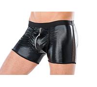Andalea Men's Collection Herren Dessous Boxer-Shorts schwarz aus Wetlook Material mit Reißverschluss Männer Shorts Unterwäsche Größe: 4XL/5XL